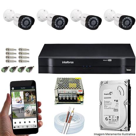 Kit Cftv 4 Câmeras VM 1120B Bullet G4 720p Dvr 8 Canais Intelbras MHDX + HD 2TB Menor preço em Kit Cftv 4 Câmeras VM 1120B Bullet G4 720p Dvr 8 Canais Intelbras MHDX + HD 2TB