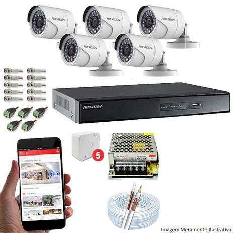 Kit CFTV 5 Câmeras Hikvision DVR 8 canais DS-7208 Acessórios Menor preço em Kit CFTV 5 Câmeras Hikvision DVR 8 canais DS-7208 Acessórios
