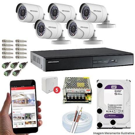 Kit CFTV 5 Câmeras Hikvision DVR 8 canais DS-7208 HD 1TB WD Menor preço em Kit CFTV 5 Câmeras Hikvision DVR 8 canais DS-7208 HD 1TB WD