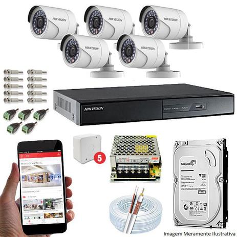 Kit CFTV 5 Câmeras Hikvision DVR 8 canais DS-7208 HD 320GB Menor preço em Kit CFTV 5 Câmeras Hikvision DVR 8 canais DS-7208 HD 320GB
