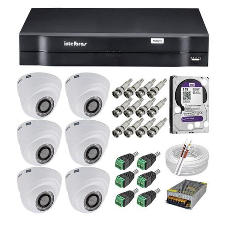 Kit CFTV 6 Câmeras Dome Intelbras 720P VHD 1010D + Dvr Intelbras 1008 + HD WD 1 Tera Purple + Acessórios Menor preço em Kit CFTV 6 Câmeras Dome Intelbras 720P VHD 1010D + Dvr Intelbras 1008 + HD WD 1 Tera Purple + Acessórios