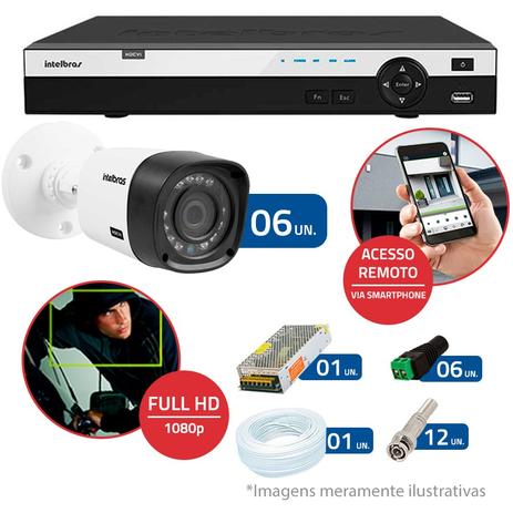 Kit CFTV 6 Câmeras Infra Full HD 1080p Intelbras VHD 1220B IR + DVR Intelbras Full HD 16 Ch + Acessórios Menor preço em Kit CFTV 6 Câmeras Infra Full HD 1080p Intelbras VHD 1220B IR + DVR Intelbras Full HD 16 Ch + Acessórios