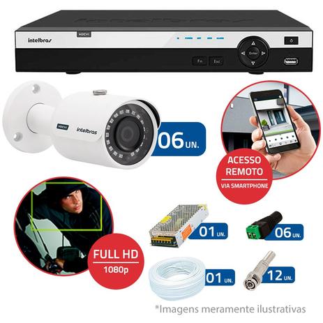 Kit CFTV 6 Câmeras Infra Full HD 1080p Intelbras VHD 3230 G3 + DVR Intelbras Full HD 16 Ch + Acessórios Menor preço em Kit CFTV 6 Câmeras Infra Full HD 1080p Intelbras VHD 3230 G3 + DVR Intelbras Full HD 16 Ch + Acessórios