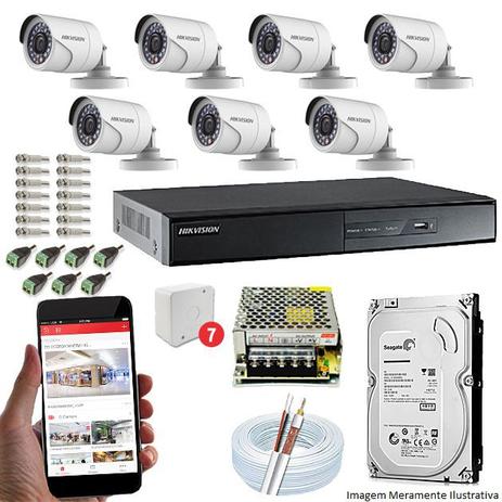 Kit CFTV 7 Câmeras Hikvision DVR 8 canais DS-7208 HD 320GB Menor preço em Kit CFTV 7 Câmeras Hikvision DVR 8 canais DS-7208 HD 320GB