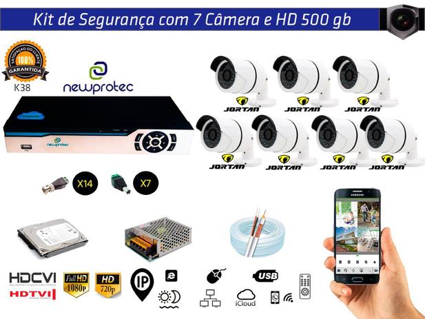 Kit Cftv 7 Câmeras Jortan AHD720P com Dvr 8ch 5x1 Full Hd + Hd 500gb 100m Cabo Coaxial e Fonte 10A - Newprotec Menor preço em Kit Cftv 7 Câmeras Jortan AHD720P com Dvr 8ch 5x1 Full Hd + Hd 500gb 100m Cabo Coaxial e Fonte 10A - Newprotec