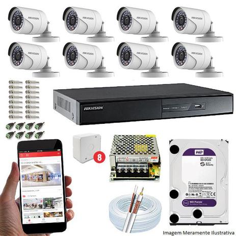 Menor preço em Kit CFTV 8 Câmeras Hikvision DVR 8 canais DS-7208 HD 1TB WD