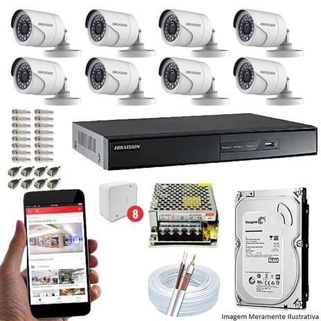 Kit CFTV 8 Câmeras Hikvision DVR 8 canais DS-7208 HD 320GB Menor preço em Kit CFTV 8 Câmeras Hikvision DVR 8 canais DS-7208 HD 320GB