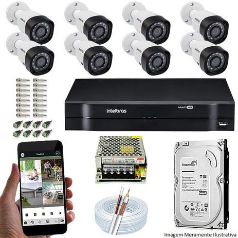 Kit Cftv 8 Câmeras VHD 1120B Bullet 720p Dvr 8 Canais Intelbras MHDX + HD 320GB Menor preço em Kit Cftv 8 Câmeras VHD 1120B Bullet 720p Dvr 8 Canais Intelbras MHDX + HD 320GB