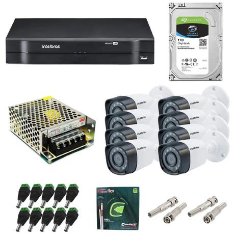 Kit CFTV com 8 Câmeras Bullet e Gravador Digital Intelbras Menor preço em Kit CFTV com 8 Câmeras Bullet e Gravador Digital Intelbras