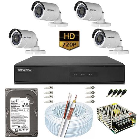 Kit CFTV Hikvision 04 Câmeras DS-2CE16C0T DS-7204 500GB Menor preço em Kit CFTV Hikvision 04 Câmeras DS-2CE16C0T DS-7204 500GB