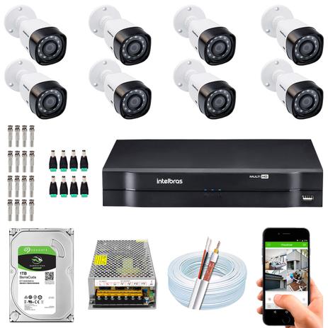 Kit CFTV Intelbras 08 Câmeras VHD 1220 B G4 MHDX 1008 1TB Menor preço em Kit CFTV Intelbras 08 Câmeras VHD 1220 B G4 MHDX 1008 1TB