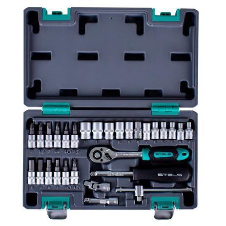 Kit Chave Catraca Soquetes 1/4 4 a 13mm CR-V 29 Peças 14100 Stels Menor preço em Kit Chave Catraca Soquetes 1/4 4 a 13mm CR-V 29 Peças 14100 Stels