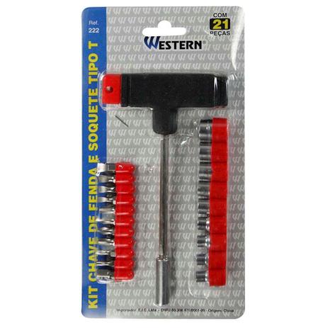 Kit chave de fenda e soquetes tipo T - 21 peças - WESTERN Menor preço em Kit chave de fenda e soquetes tipo T - 21 peças - WESTERN