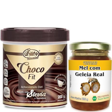 Kit Choco Fit Achocolatado Diet Solúvel 200g Unilife + Mel de Abelhas com Geleia Real 220g Melcoprol Menor preço em Kit Choco Fit Achocolatado Diet Solúvel 200g Unilife + Mel de Abelhas com Geleia Real 220g Melcoprol