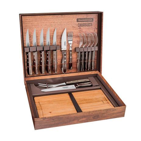 Kit Churrasco 15 Peças Tramontina 21198970 Marrom Menor preço em Kit Churrasco 15 Peças Tramontina 21198970 Marrom