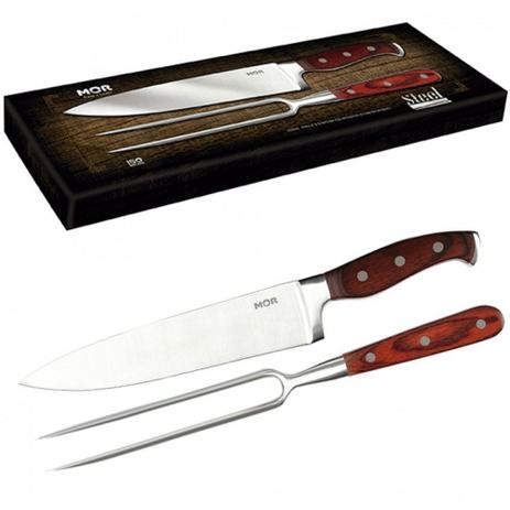 Kit Churrasco 2 Pecas com Faca e Garfo em Aco Inoxidavel Mor Menor preço em Kit Churrasco 2 Pecas com Faca e Garfo em Aco Inoxidavel Mor