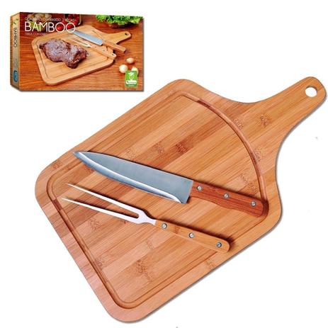 Kit Churrasco 3 Pecas em Bambu com Tabua, Faca e Garfo Mor Menor preço em Kit Churrasco 3 Pecas em Bambu com Tabua, Faca e Garfo Mor
