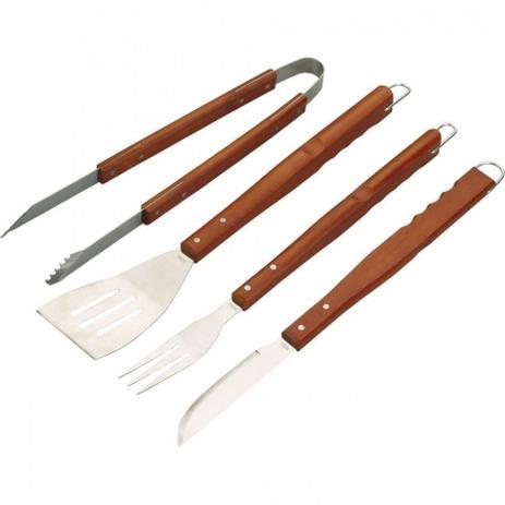 Kit Churrasco 4 Pecas com Garfo Faca Pegador e Espatula Mor Menor preço em Kit Churrasco 4 Pecas com Garfo Faca Pegador e Espatula Mor