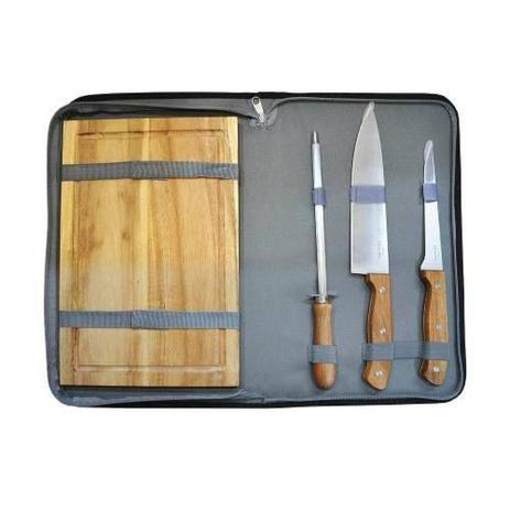Kit Churrasco 4 Peças Inox Faca Chaira Tábua Bolsa Dinasty Menor preço em Kit Churrasco 4 Peças Inox Faca Chaira Tábua Bolsa Dinasty