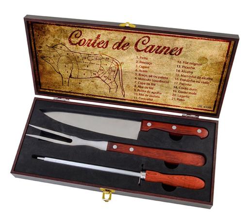 Kit Churrasco Aço Inox 4 peças Chef BBQ Case Madeira Presente - Fixxar Menor preço em Kit Churrasco Aço Inox 4 peças Chef BBQ Case Madeira Presente - Fixxar