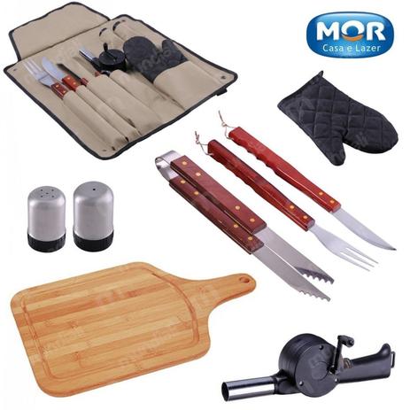 Kit Churrasco com 9 Pecas Tabua em Bambu Garfo Faca  Mor é boa?
