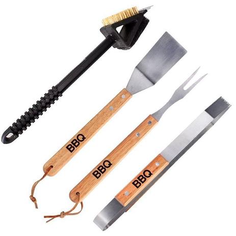 Kit churrasco inox 4 peças barbecue grill - Bbq Menor preço em Kit churrasco inox 4 peças barbecue grill - Bbq