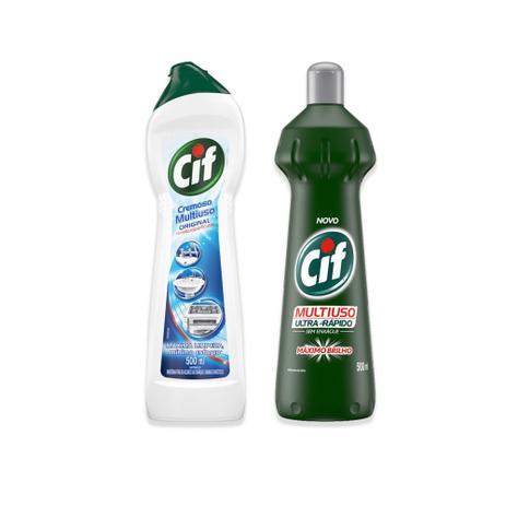 Kit Cif Cremoso Limpeza Profunda Branco 450ml + Cif Multiuso Original 500ml Menor preço em Kit Cif Cremoso Limpeza Profunda Branco 450ml + Cif Multiuso Original 500ml