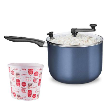 Kit Cinema Panela Pipoqueira Azul e Pote Pipoca Coca Cola - Mta Menor preço em Kit Cinema Panela Pipoqueira Azul e Pote Pipoca Coca Cola - Mta
