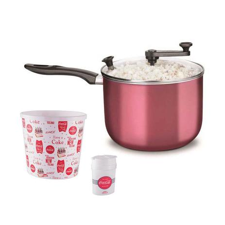 Kit Cinema Panela Pipoqueira Pote de Pipoca e Saleiro Coca - Mta Menor preço em Kit Cinema Panela Pipoqueira Pote de Pipoca e Saleiro Coca - Mta