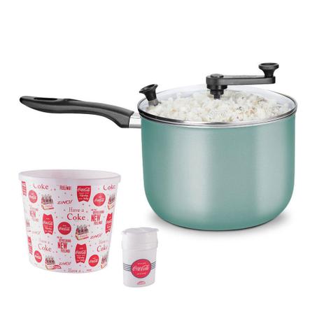 Kit Cinema Panela Pipoqueira Verde Pote Pipoca Saleiro Coca - Mta Menor preço em Kit Cinema Panela Pipoqueira Verde Pote Pipoca Saleiro Coca - Mta