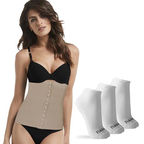 Kit Cinta Modeladora Abdominal Bege Mondress com 3 Pares de Meias Brancas Cano Curto M - Polo Match Menor preço em Kit Cinta Modeladora Abdominal Bege Mondress com 3 Pares de Meias Brancas Cano Curto M - Polo Match