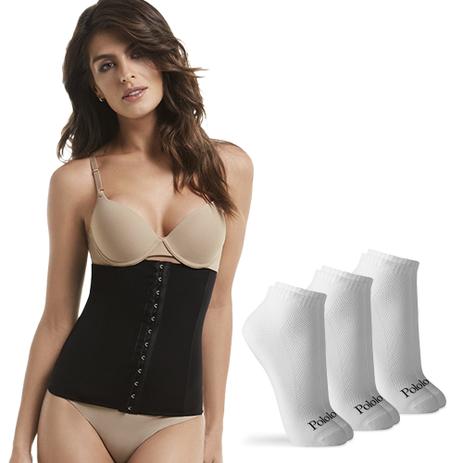 Kit Cinta Modeladora Abdominal Preto Mondress com 3 Pares de Meias Brancas Cano Curto M - Polo Match Menor preço em Kit Cinta Modeladora Abdominal Preto Mondress com 3 Pares de Meias Brancas Cano Curto M - Polo Match