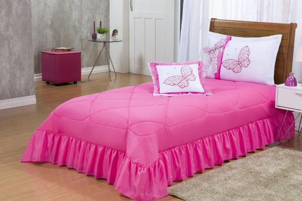 Kit Cobre Borboletas Solteiro 04 Peças Colcha - Pink - Finos enxovais é boa?