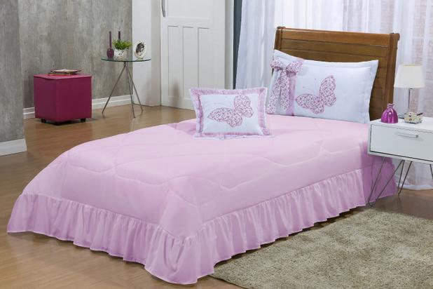 Kit Cobre Borboletas Solteiro 04 Peças Colcha - Rosa - Finos enxovais Menor preço em Kit Cobre Borboletas Solteiro 04 Peças Colcha - Rosa - Finos enxovais