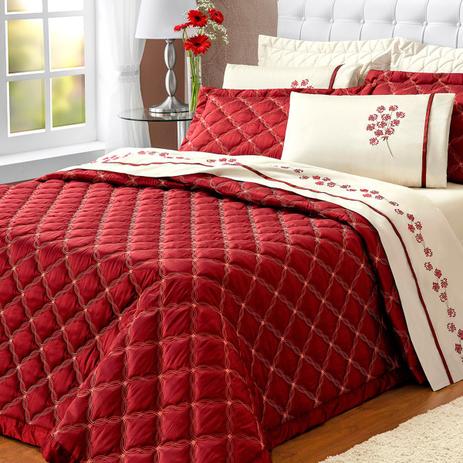 Kit Cobre Leito Anita Casa Dona King 3 Peças Vermelho Menor preço em Kit Cobre Leito Anita Casa Dona King 3 Peças Vermelho