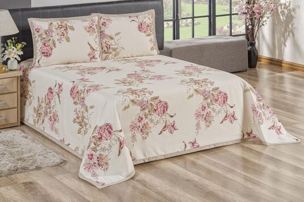 Kit Cobre Leito Arezzo Casal King 03 Peças - floral palha - Do Lar Decoração Menor preço em Kit Cobre Leito Arezzo Casal King 03 Peças - floral palha - Do Lar Decoração