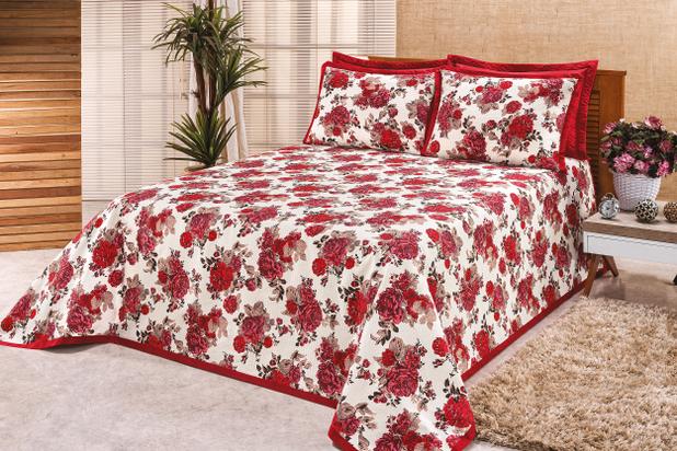 Kit Cobre Leito Arezzo Colcha Casal King 3 Pçs Tecido Piquet Vermelho - Home fernandes Menor preço em Kit Cobre Leito Arezzo Colcha Casal King 3 Pçs Tecido Piquet Vermelho - Home fernandes