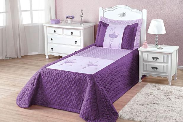 Kit Cobre Leito Bailarina Solteiro Roxo 03 Peças Quarto Menina Infantil - Decorativa Menor preço em Kit Cobre Leito Bailarina Solteiro Roxo 03 Peças Quarto Menina Infantil - Decorativa