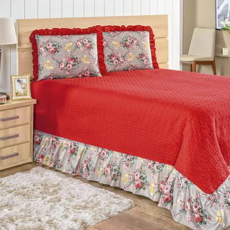 Kit Cobre Leito Berlim Casa Dona Casal Queen 03 Peças Vermelho Menor preço em Kit Cobre Leito Berlim Casa Dona Casal Queen 03 Peças Vermelho