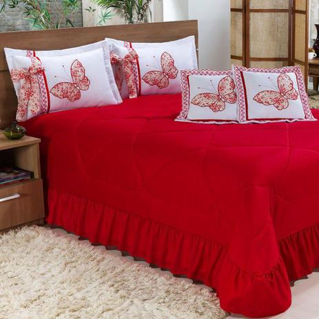 Kit Cobre Leito Borboletas Casal King 07 Peças Bordadas - Vermelho - Finos Enxovais Menor preço em Kit Cobre Leito Borboletas Casal King 07 Peças Bordadas - Vermelho - Finos Enxovais