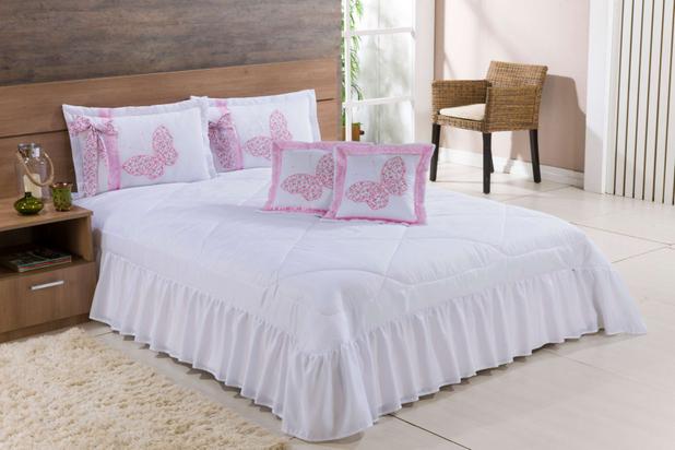 Kit Cobre Leito Bordado Borboletas Casal King 07 Pçs Colcha - Branco com Rosa - Finos enxovais Menor preço em Kit Cobre Leito Bordado Borboletas Casal King 07 Pçs Colcha - Branco com Rosa - Finos enxovais