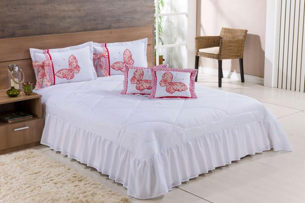 Kit Cobre Leito Bordado Borboletas Casal King 07 Pçs Colcha - Branco com Vermelho - Finos enxovais Menor preço em Kit Cobre Leito Bordado Borboletas Casal King 07 Pçs Colcha - Branco com Vermelho - Finos enxovais