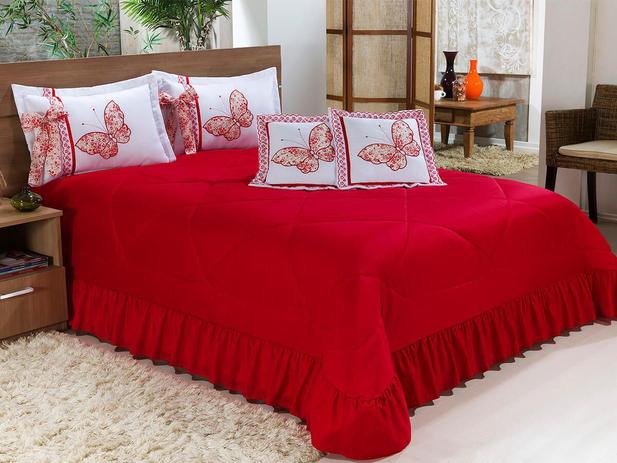 Kit Cobre Leito Bordado Borboletas Casal Queen 07 Pçs Colcha - Vermelho - Finos enxovais Menor preço em Kit Cobre Leito Bordado Borboletas Casal Queen 07 Pçs Colcha - Vermelho - Finos enxovais