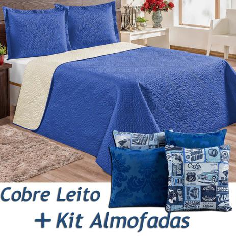 Kit Cobre Leito c/ 4 Almofadas Cheias Vicenza Azul Casal Padrão Dupla Face 07 Peças - Dourados enxovais Menor preço em Kit Cobre Leito c/ 4 Almofadas Cheias Vicenza Azul Casal Padrão Dupla Face 07 Peças - Dourados enxovais