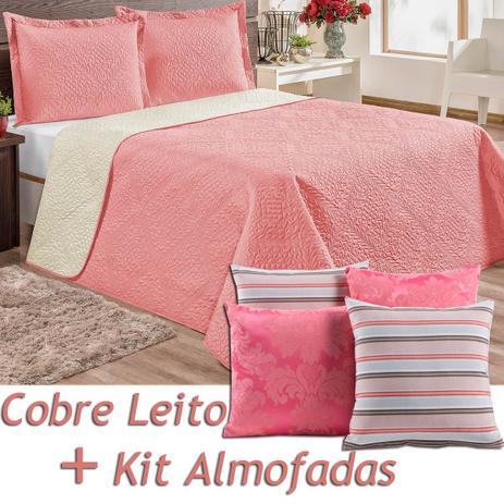 Kit Cobre Leito c/ 4 Almofadas Cheias Vicenza Salmão Queen Dupla Face 07 Peças - Dourados enxovais Menor preço em Kit Cobre Leito c/ 4 Almofadas Cheias Vicenza Salmão Queen Dupla Face 07 Peças - Dourados enxovais