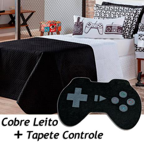Kit Cobre Leito c/ Tapete Game Retrô Dupla Face Preto/Branco c/ Almofada Solteiro 05 Peças - Dourados enxovais é boa?