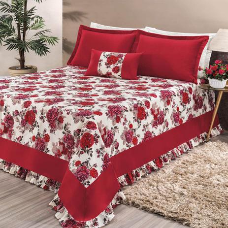 Kit Cobre Leito Casa Dona Riviera Queen 5 peças Vermelho Menor preço em Kit Cobre Leito Casa Dona Riviera Queen 5 peças Vermelho