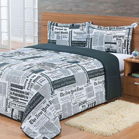 Kit Cobre Leito Casal King Estampado Jornal 3 Peças Colcha - Finos Enxovais Menor preço em Kit Cobre Leito Casal King Estampado Jornal 3 Peças Colcha - Finos Enxovais