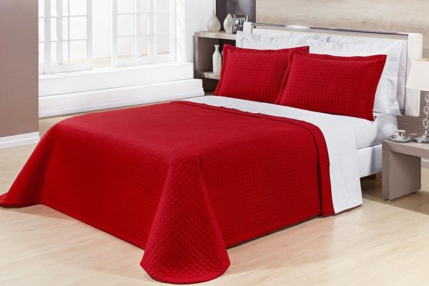 Kit Cobre Leito Casal King Size Vermelho Pratic 100 Algodão 3 Peças - Bernadete Menor preço em Kit Cobre Leito Casal King Size Vermelho Pratic 100 Algodão 3 Peças - Bernadete