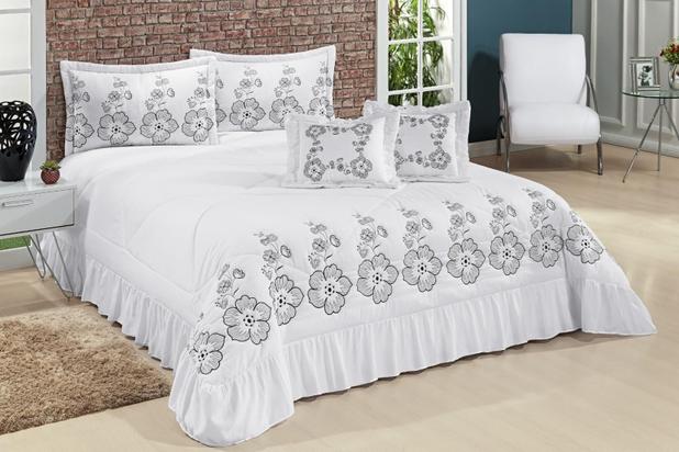 Kit Cobre Leito Casal Padrão Amore 07 Peças Colcha - Branco com preto - Finos enxovais é boa?
